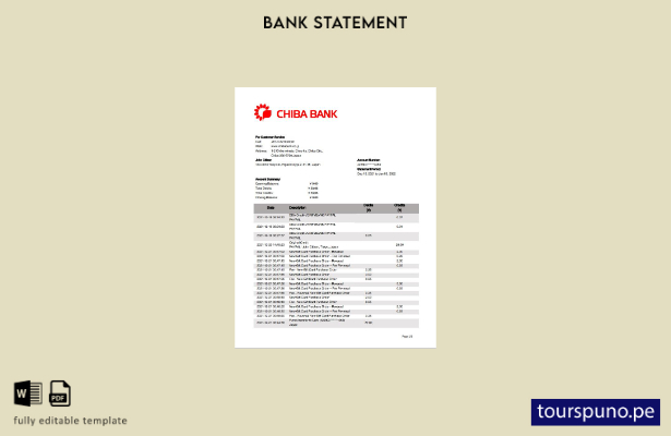 listo para imprimir plantilla de página de Word de extracto bancario de Japón Ch